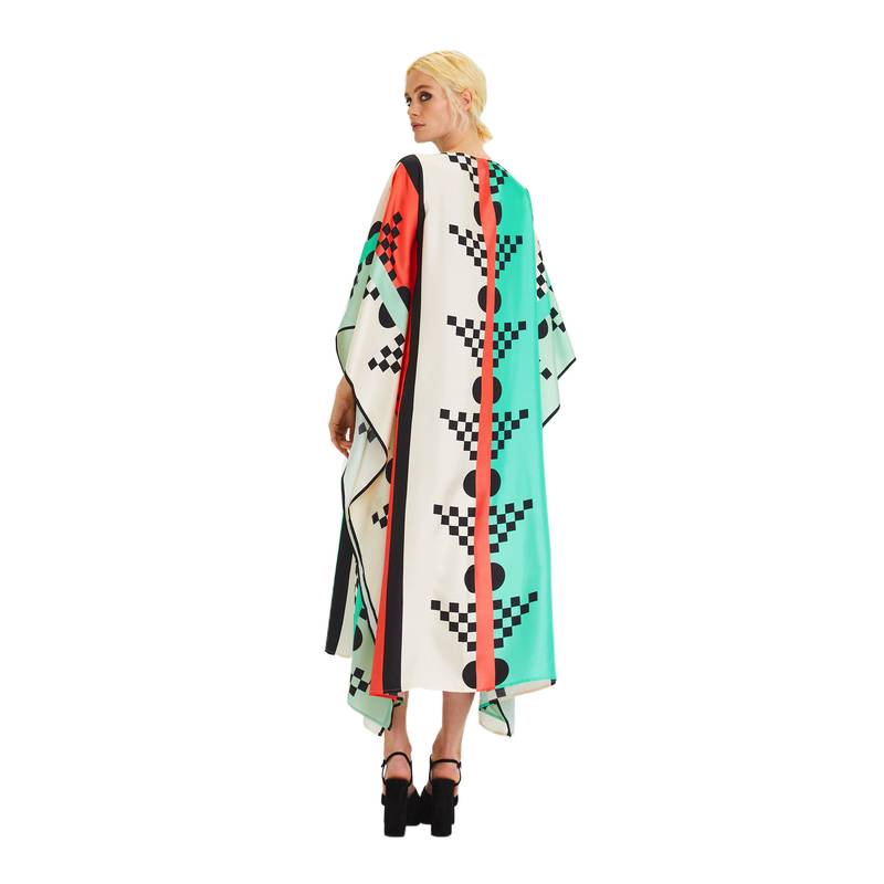JSDC Geometric Printed Style Satin Silk Kaftan For Women
