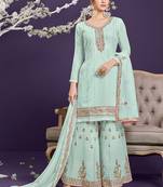 Light-sea-green embroidered georgette salwar