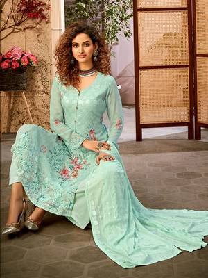 Sea-green embroidered georgette salwar 2