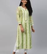 Ada Hand Embroidered Green Cotton Lucknowi Chikankari Indian Women Kurta- A241619