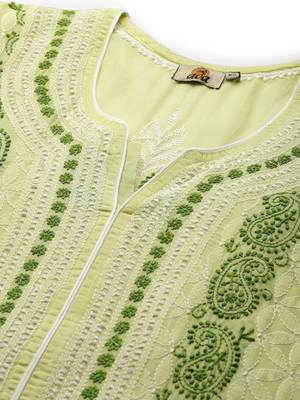 Ada Hand Embroidered Green Cotton Lucknowi Chikankari Indian Women Kurta- A241619 5