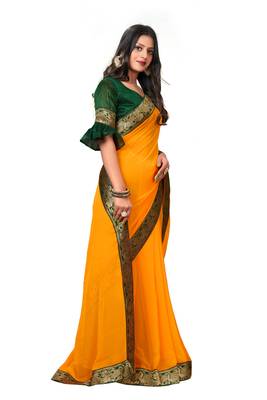 Yellow Plain Georgette Saree With Blouse 2