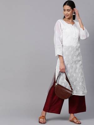 Ada Hand Embroidered White Cotton Lucknow Chikan kurta 7