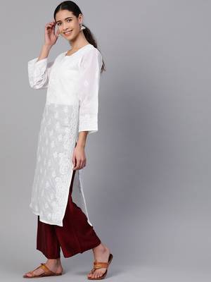 Ada Hand Embroidered White Cotton Lucknow Chikan kurta 9