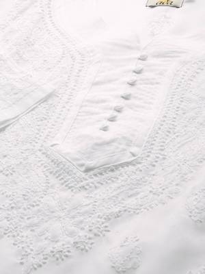 Ada Hand Embroidered White Cotton Lucknow Chikan kurta 10