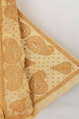 Yellow embroidered cotton saree with blouse 2