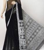 Black embroidered georgette saree with blouse
