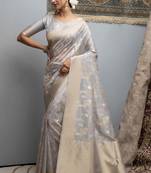 Light grey woven organza saree with blouse