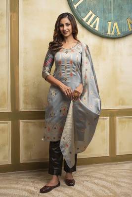 Grey woven banarasi silk salwar 1