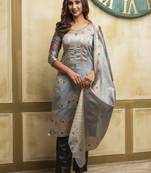 Grey woven banarasi silk salwar