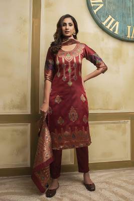 Blood-red woven banarasi silk salwar 1
