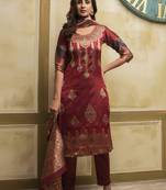 Blood-red woven banarasi silk salwar