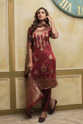 Blood-red woven banarasi silk salwar 2