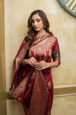 Blood-red woven banarasi silk salwar 3