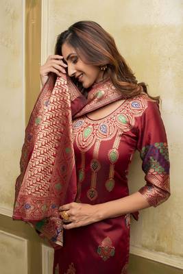 Blood-red woven banarasi silk salwar 4
