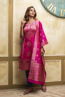 Rani-pink woven banarasi silk salwar 1