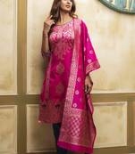 Rani-pink woven banarasi silk salwar