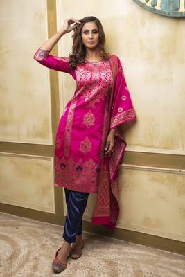 Rani-pink woven banarasi silk salwar 2