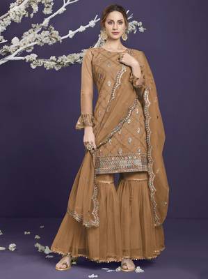 Brown embroidered net salwar 1