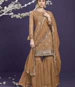 Brown embroidered net salwar
