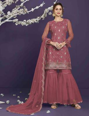 Dark-rose embroidered net salwar 1