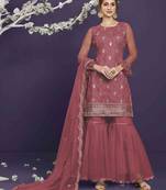 Dark-rose embroidered net salwar