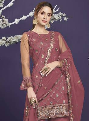 Dark-rose embroidered net salwar 2