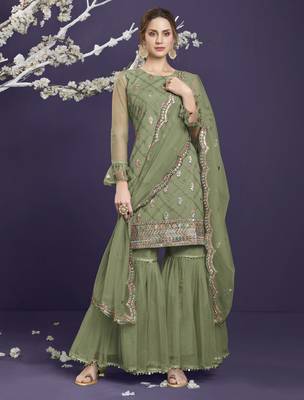 Green embroidered net salwar 1