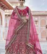 Convivial Pink hand work and heavy embroidered velvet Semi Stitched wedding Lehenga