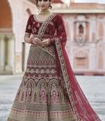 Benignant Maroon hand work and heavy embroidered velvet Semi Stitched Bridal Lehenga
