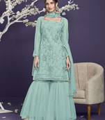 Sky-blue embroidered net salwar