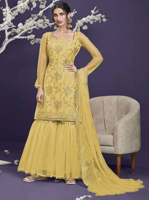 Yellow embroidered net salwar 1