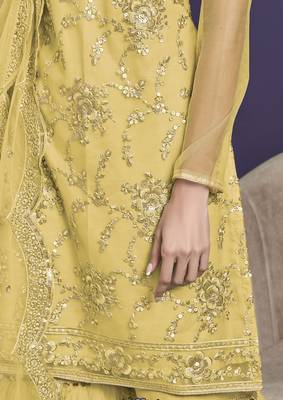 Yellow embroidered net salwar 2