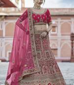 Fortunate Pink hand work and heavy embroidered velvet Semi Stitched wedding Lehenga