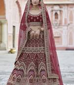 Mesmerizing Maroon hand work and heavy embroidered velvet Semi Stitched Bridal Lehenga