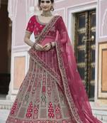 glamourous Pink hand work and heavy embroidered velvet Semi Stitched wedding Lehenga