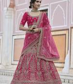Benignant Pink hand work and heavy embroidered velvet Semi Stitched wedding Lehenga