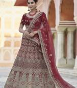 Propitious Maroon hand work and heavy embroidered velvet Semi Stitched Bridal Lehenga