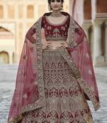 Fortunate Maroon hand work and heavy embroidered velvet Semi Stitched Bridal Lehenga