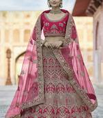 Mesmerizing Pink hand work and heavy embroidered velvet Semi Stitched wedding Lehenga