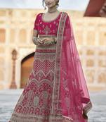 Fetching Pink hand work and heavy embroidered velvet Semi Stitched wedding Lehenga