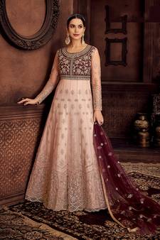 Baby-pink embroidered net salwar