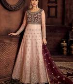 Baby-pink embroidered net salwar