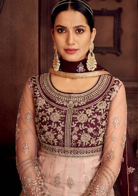 Baby-pink embroidered net salwar 3