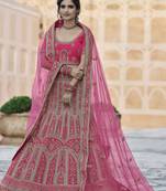 Convivial Pink hand work and heavy embroidered velvet Semi Stitched wedding Lehenga