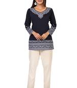 Navy-blue printed crepe short-kurtis