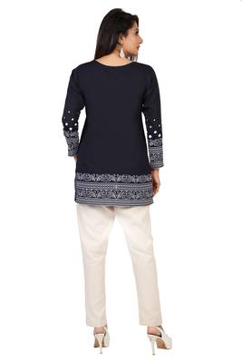 Navy-blue printed crepe short-kurtis 2