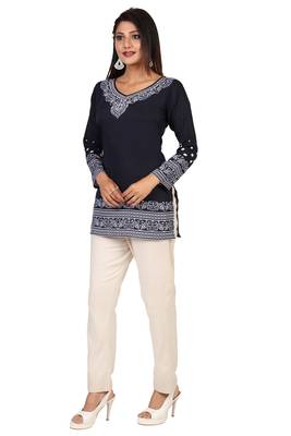Navy-blue printed crepe short-kurtis 3