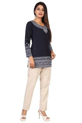 Navy-blue printed crepe short-kurtis 4