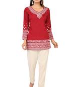 Maroon printed crepe short-kurtis
